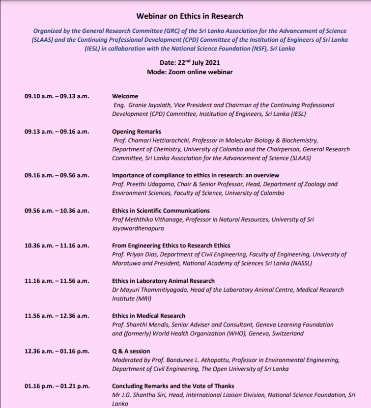 Webinar on 'Ethics in Research' 