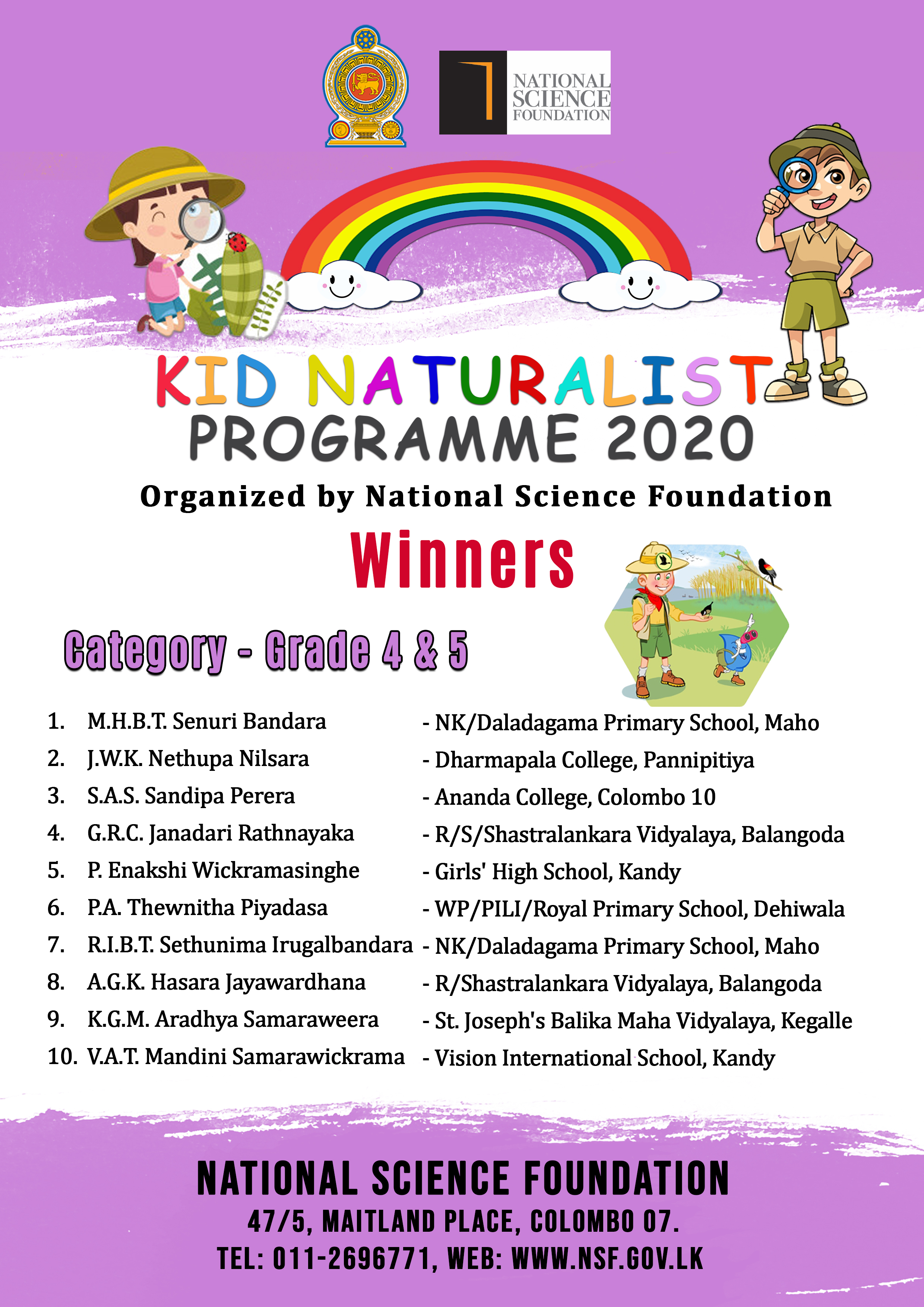 Kid Naturalist Program Winners 2020 - Grade 4&amp;5